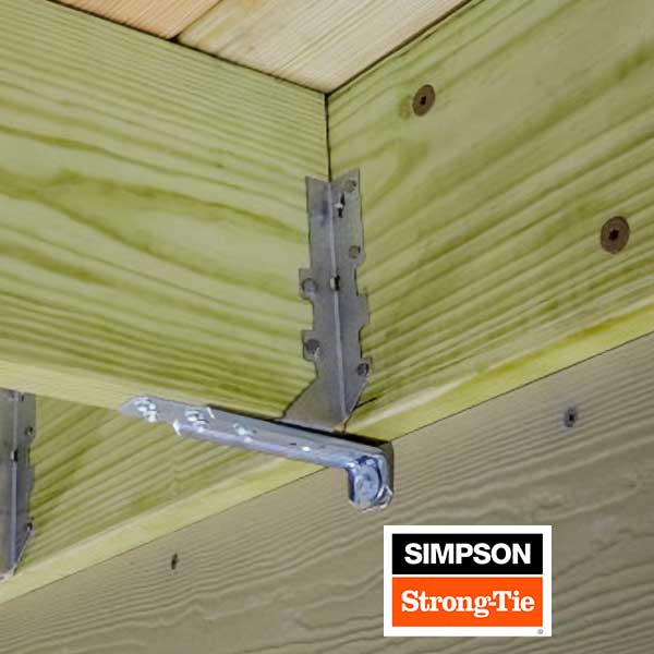 Deck ledger reinforced with Simpson DTT1Z tension ties